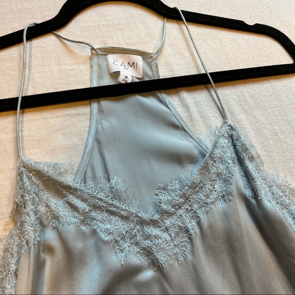 Cami NYC Tops Cami Nyc Silk Blue Mint Green Lace Trim Tank Top